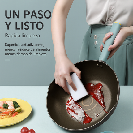 Sartén Multifuncional de Acero Inoxidable Antiadherente con Mango de Goma