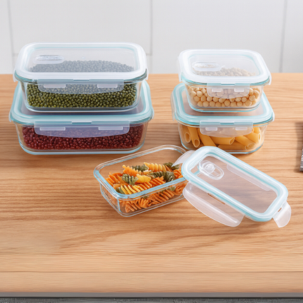 Kit con 15 Frascos Herméticos de Vidrio + 10 Vasos de Vidrio Aruba