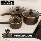 Conjunto Completo de 3 Ollas en Acero Inox Antideslizante con Mango de Madera
