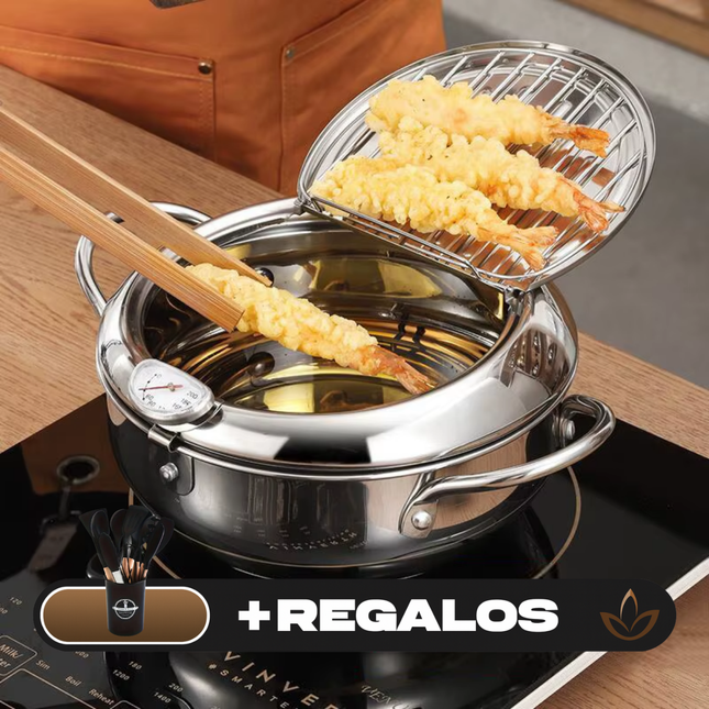 Fritadeira de Acero Inoxidable con Medidor de Temperatura y Escurridor Incorporado